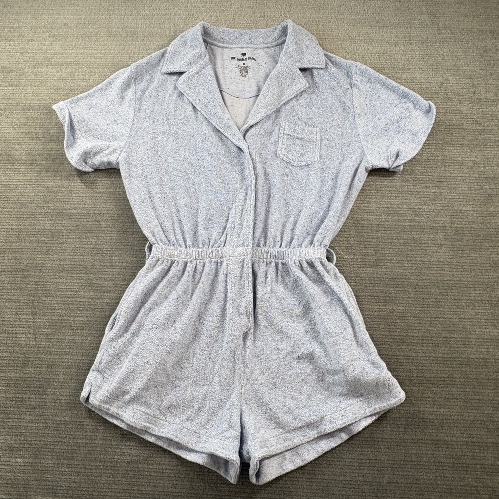 The Normal Brand Terry Cloth Romper Jumpsuit Womens Medium Blue 2" Inseam